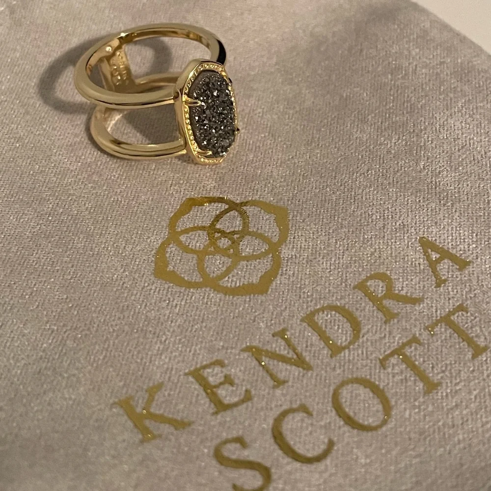Kendra Scott Elyse Ring In Gold Platinum Drusy Size 7 - Picture 3 of 3